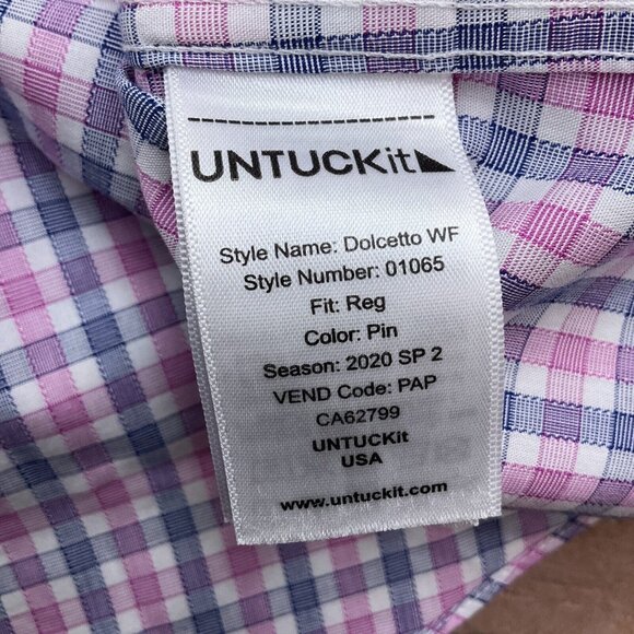 Untuckit Shirt Mens 2XLarge Purple‎ Blue Check Regular Cotton Wrinkle Free - Picture 5 of 11